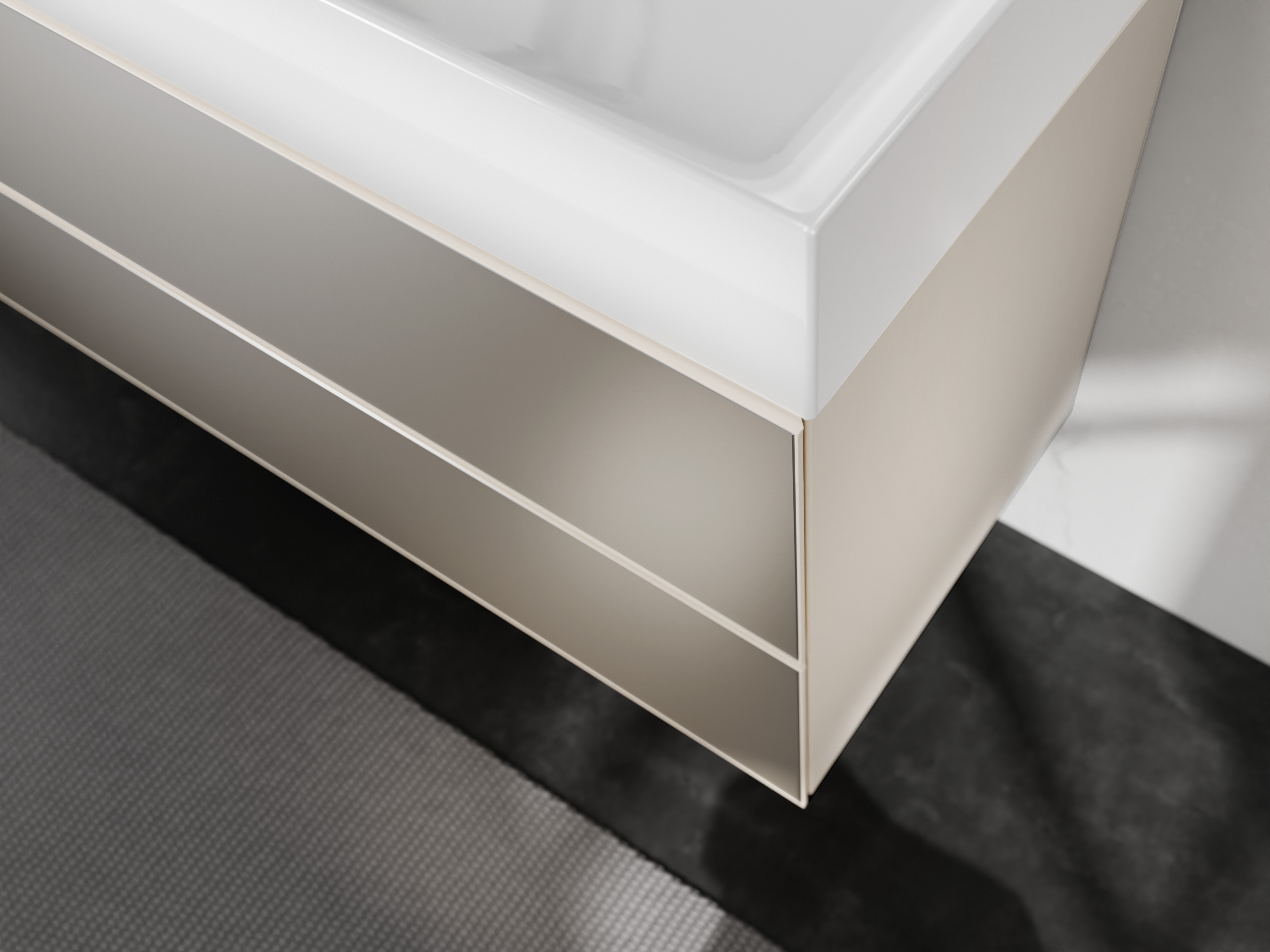 Close-up: Vanity unit Sand Matt Beige 980/550 with 2 drawers for console with cutout middle 1
