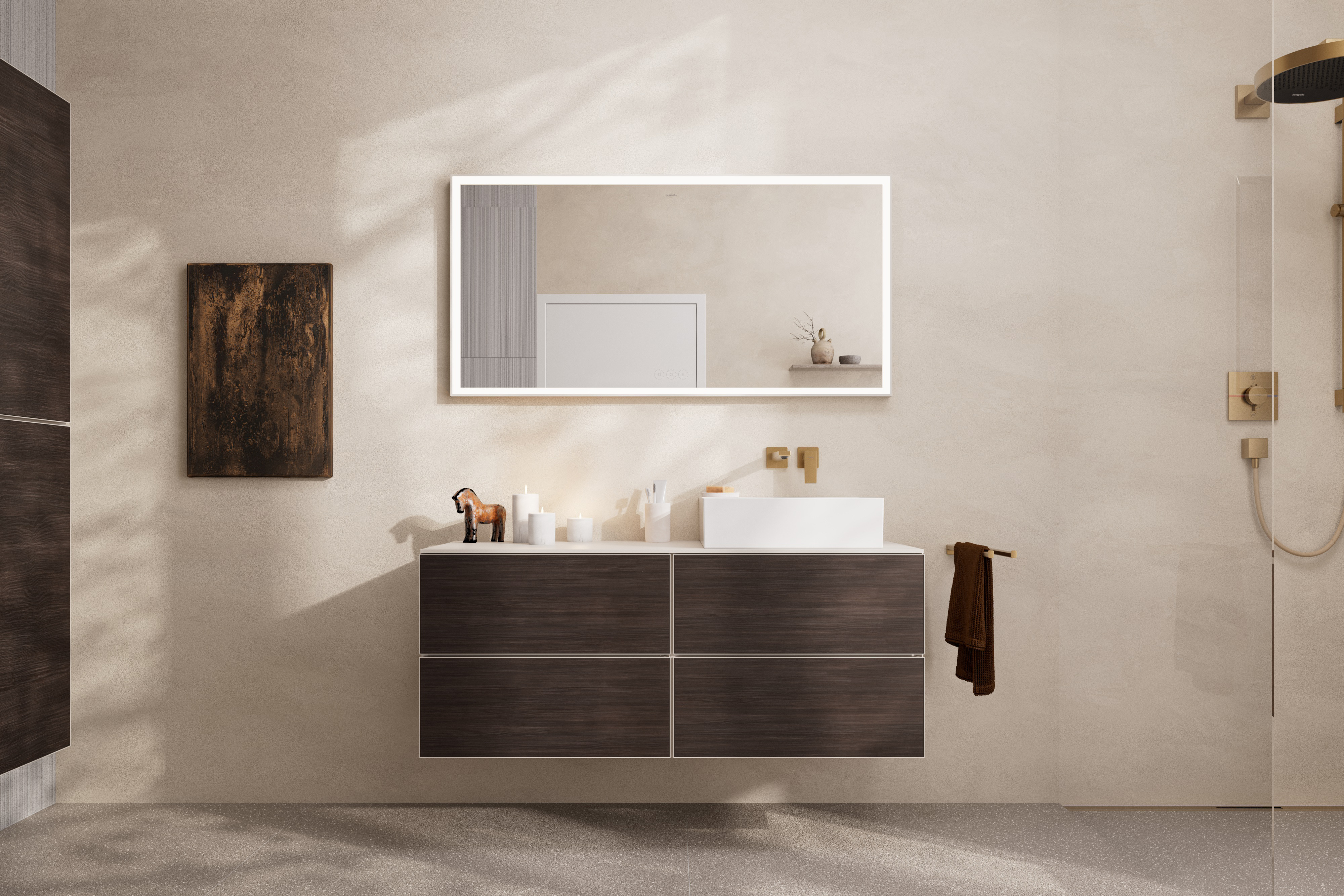Close-up: Single lever basin mixer for concealed installation wall-mounted with lever handle and spout 22 5 cm