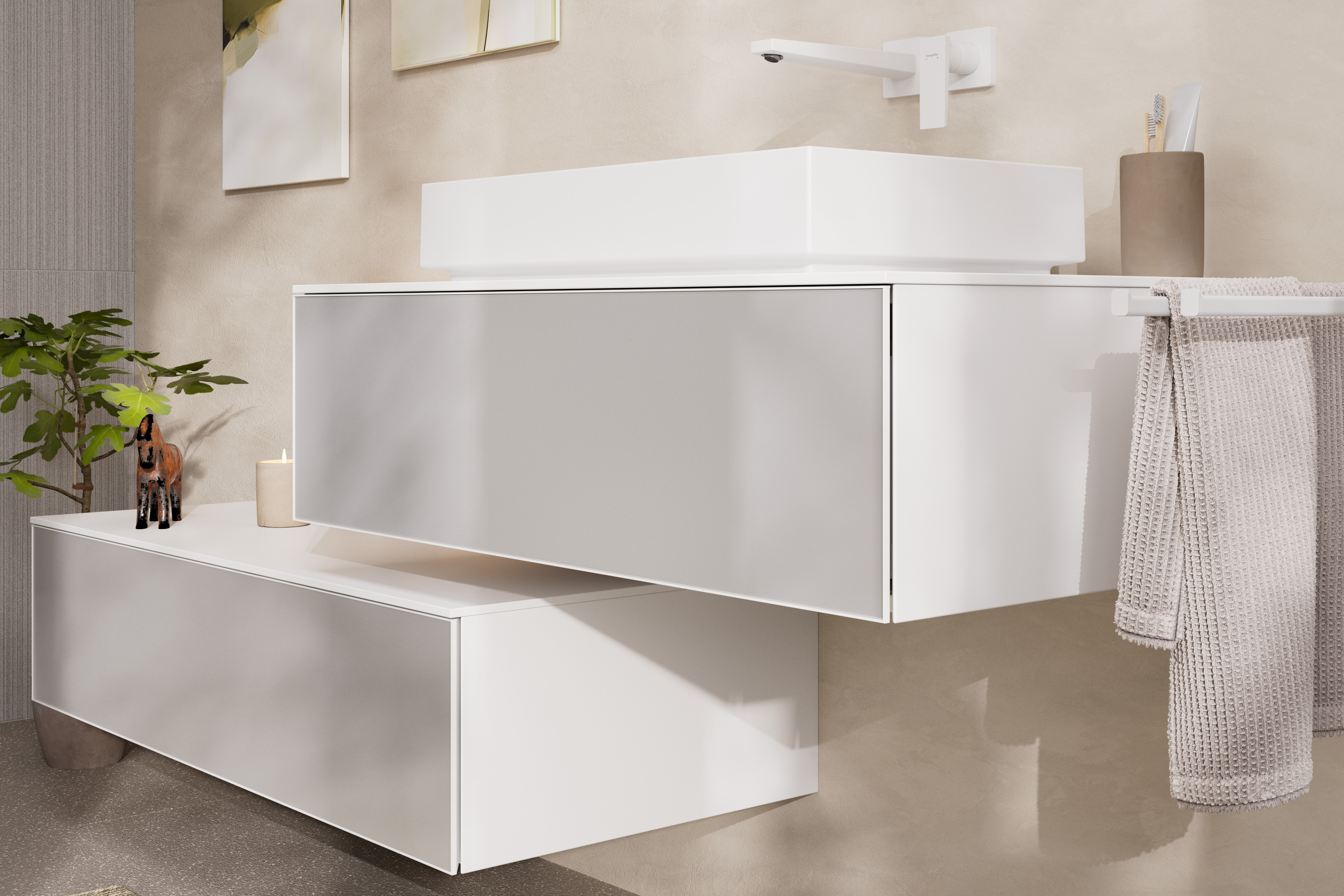 Close-up: Single lever basin mixer for concealed installation wall-mounted with lever handle and spout 22 5 cm