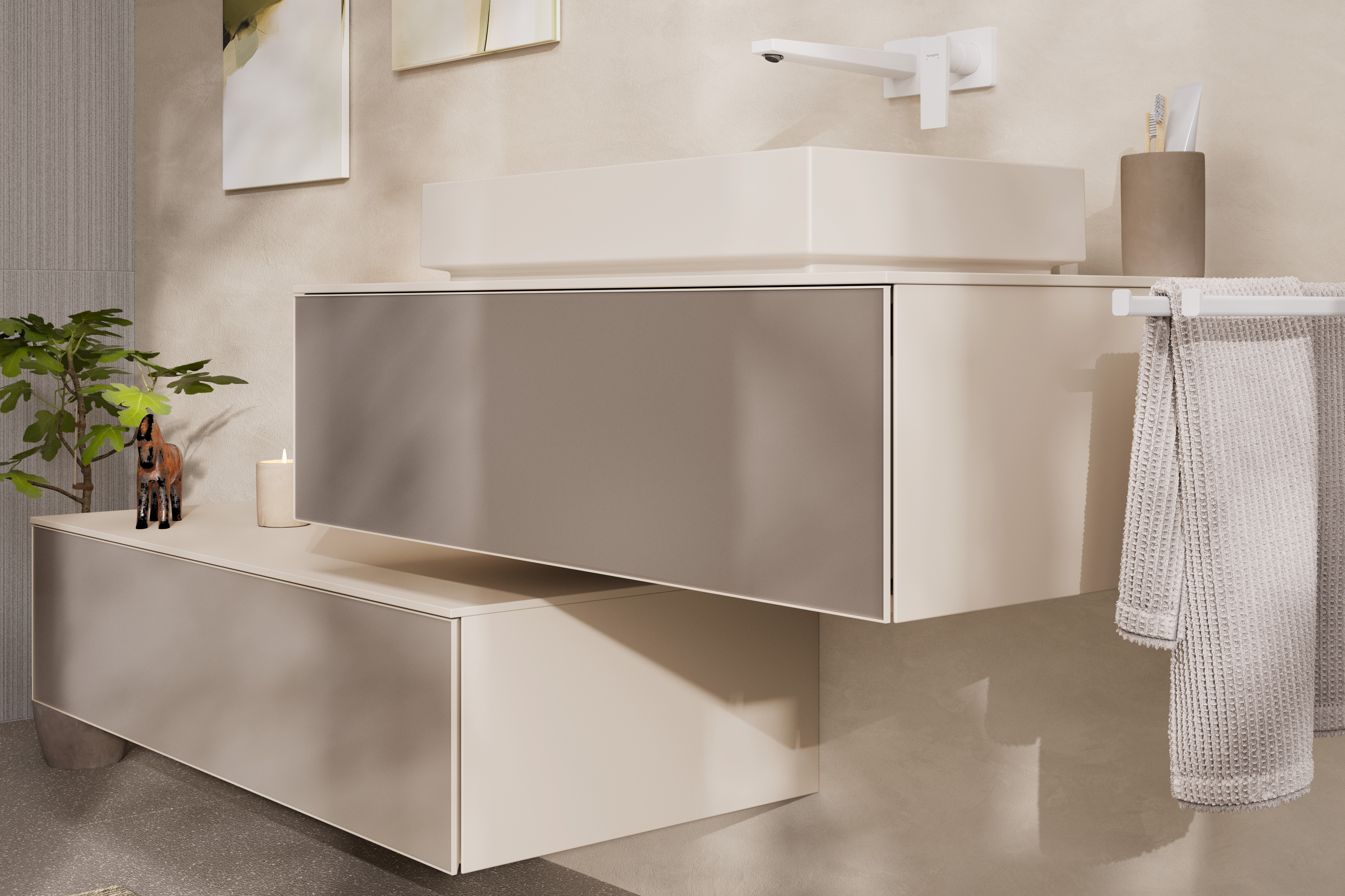Close-up: Single lever basin mixer for concealed installation wall-mounted with lever handle and spout 22 5 cm