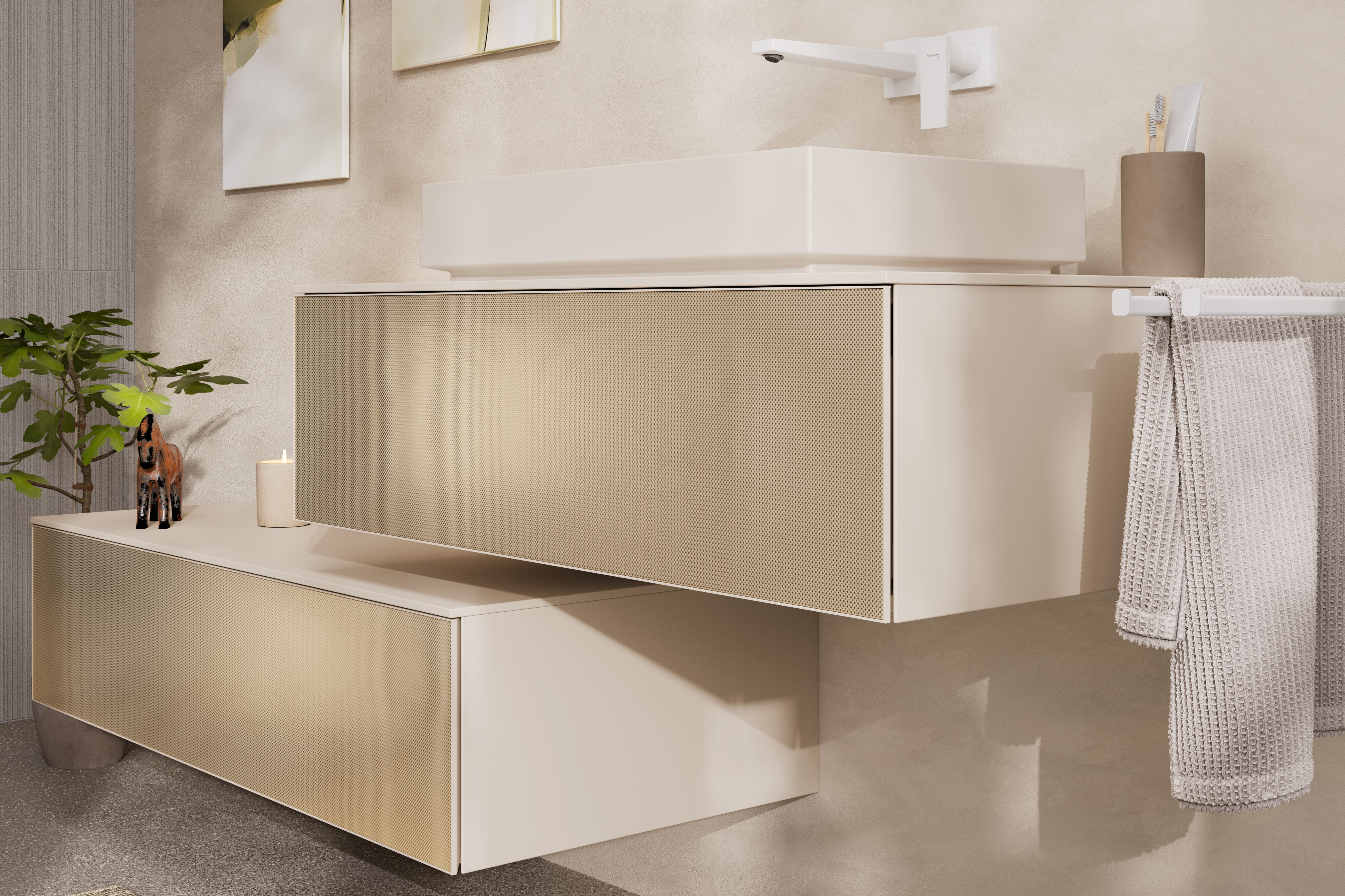 Close-up: Single lever basin mixer for concealed installation wall-mounted with lever handle and spout 22 5 cm