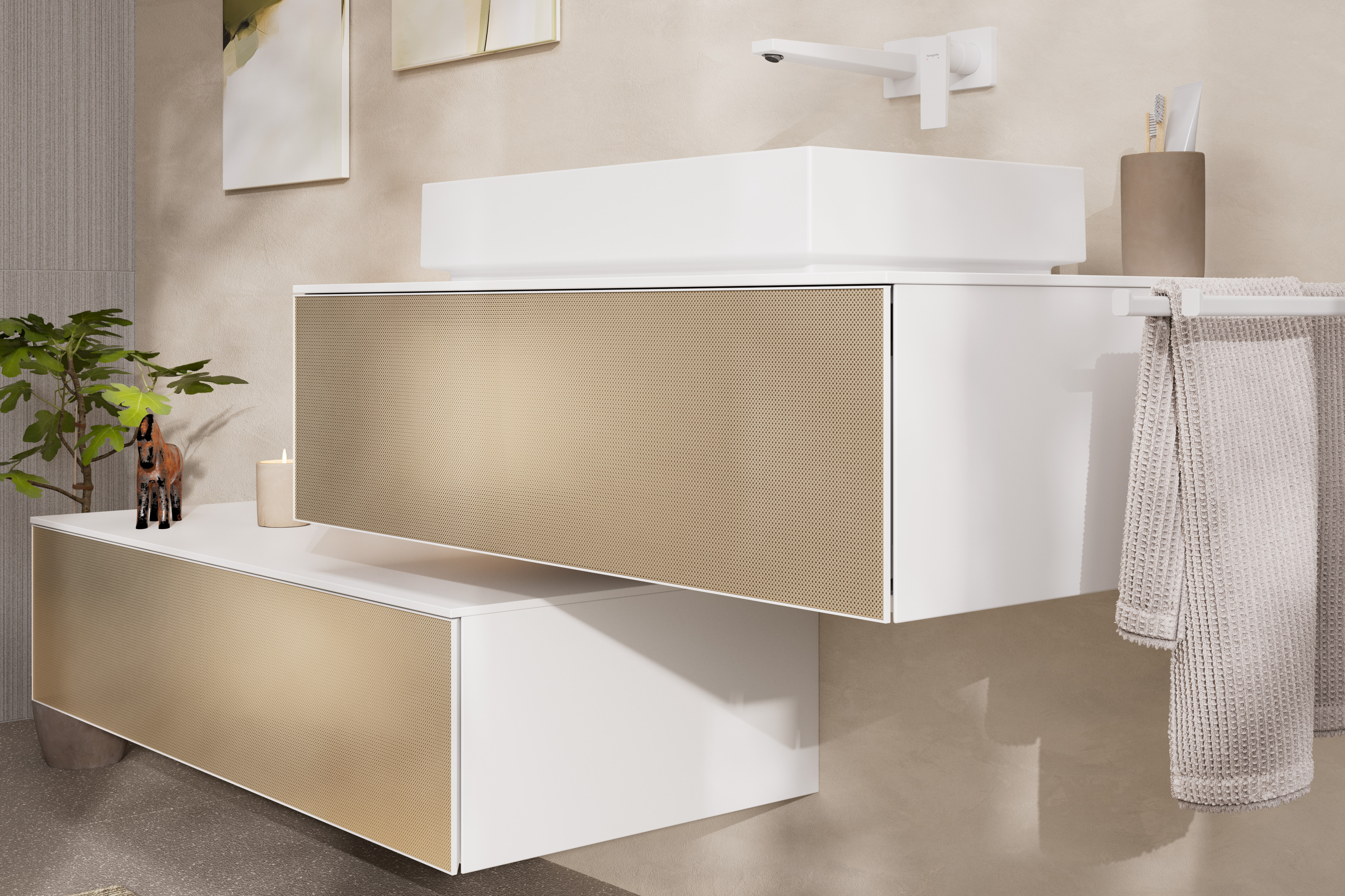 Close-up: Single lever basin mixer for concealed installation wall-mounted with lever handle and spout 22 5 cm