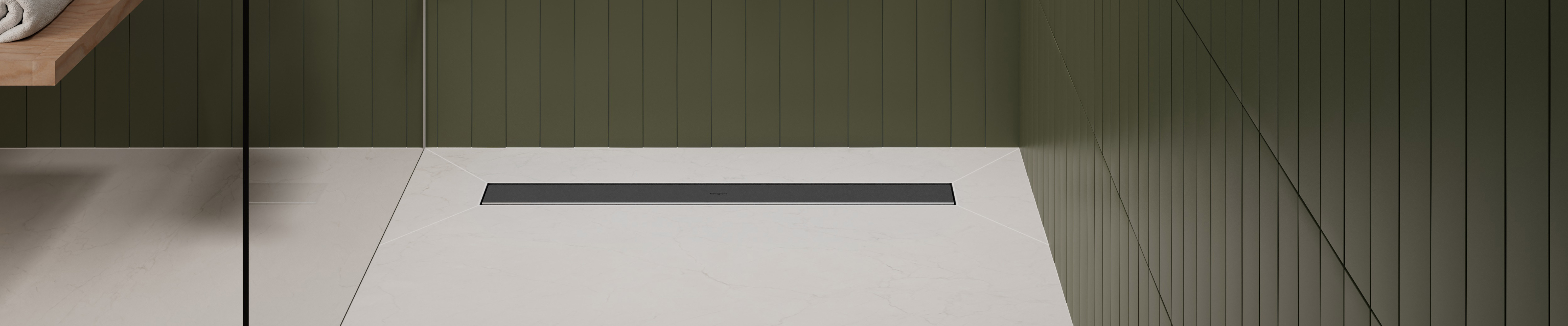  RainDrain Go in Brushed Stainless Steel in the modern shower area.